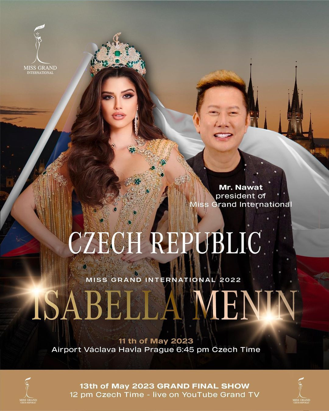 Tấm poster có hình ông Nawat - chủ tịch cuộc thi Hoa hậu Hòa bình Quốc tế và đương kim Hoa hậu Hòa bình Quốc tế 2022 Isabella Menin đều là ảnh màu khiến khán giả đặt nghi vấn ban tổ chức Hoa hậu Cộng hòa Czech có sự phân biệt đối xử.