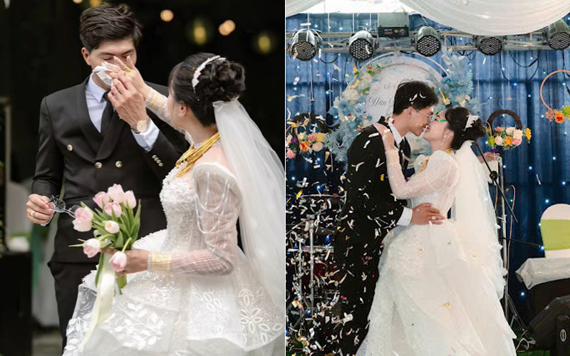 Chú rể xúc động trong ngày cưới.