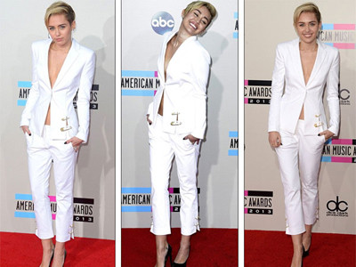 Miely Cyrus đầy quyến rũ và phóng khoáng khi mặc bộ vest trắng
