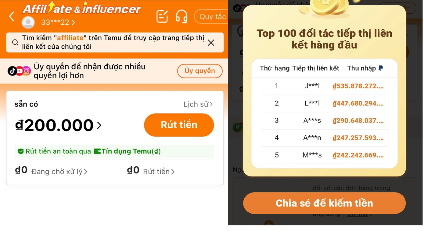Mỗi lần giới thiệu tải ứng dụng thành công, người dùng được thưởng 150.000 đồng (cộng với 50.000 đồng sẵn có) đã khiến nhiều người vào chia sẻ, giúp Temu nổi sóng trên các trang mạng xã hội.