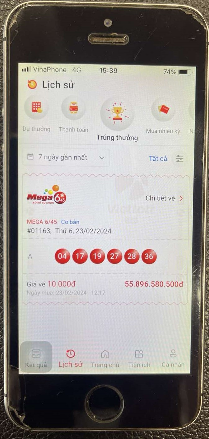 Màn hình mua vé trúng thưởng của anh Đ.H.