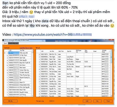 Dữ liệu người dùng Facebook được bán công khai tại Việt Nam ảnh 1