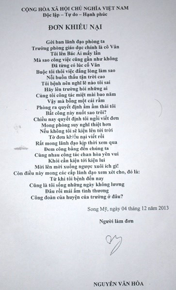 Xôn xao đơn khiếu nại bằng... thơ lục bát ảnh 1