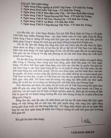 Bức “Tâm thư” của đại gia thủy sản Phương Nam sau khi bỏ đi sang Mỹ. Ảnh: Quốc Huy 