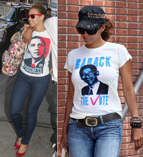 Ngài Tổng thống hẳn sẽ rất tự hào khi thấy những ngôi sao lớn như Beyonce, Halle Berry chọn mặc T-Shirt có hình ảnh của mình tới những nơi công cộng. Đây được coi là một hình thức vận động tranh cử không chính thức nhưng lại có khả năng lan tỏa rất mạnh nhờ báo chí và sức ảnh hưởng của các ngôi sao
