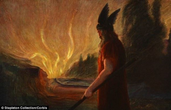 Hình ảnh mô tả tên khổng lồ Surt sẽ nhấn chìm tất cả thế giới trong địa ngục lửa. 