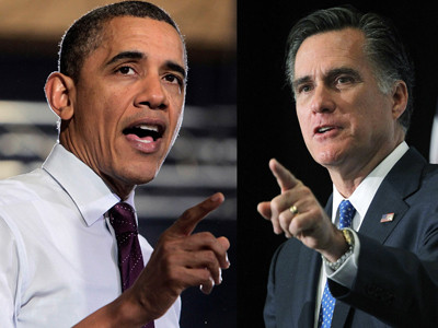 Các ứng viên Barack Obama (trái) và Mitt Romney (phải)