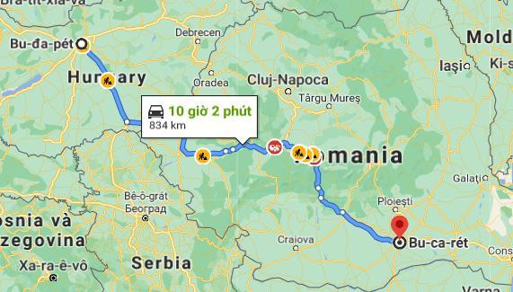 Bucharest cách Budapest hơn 800 km