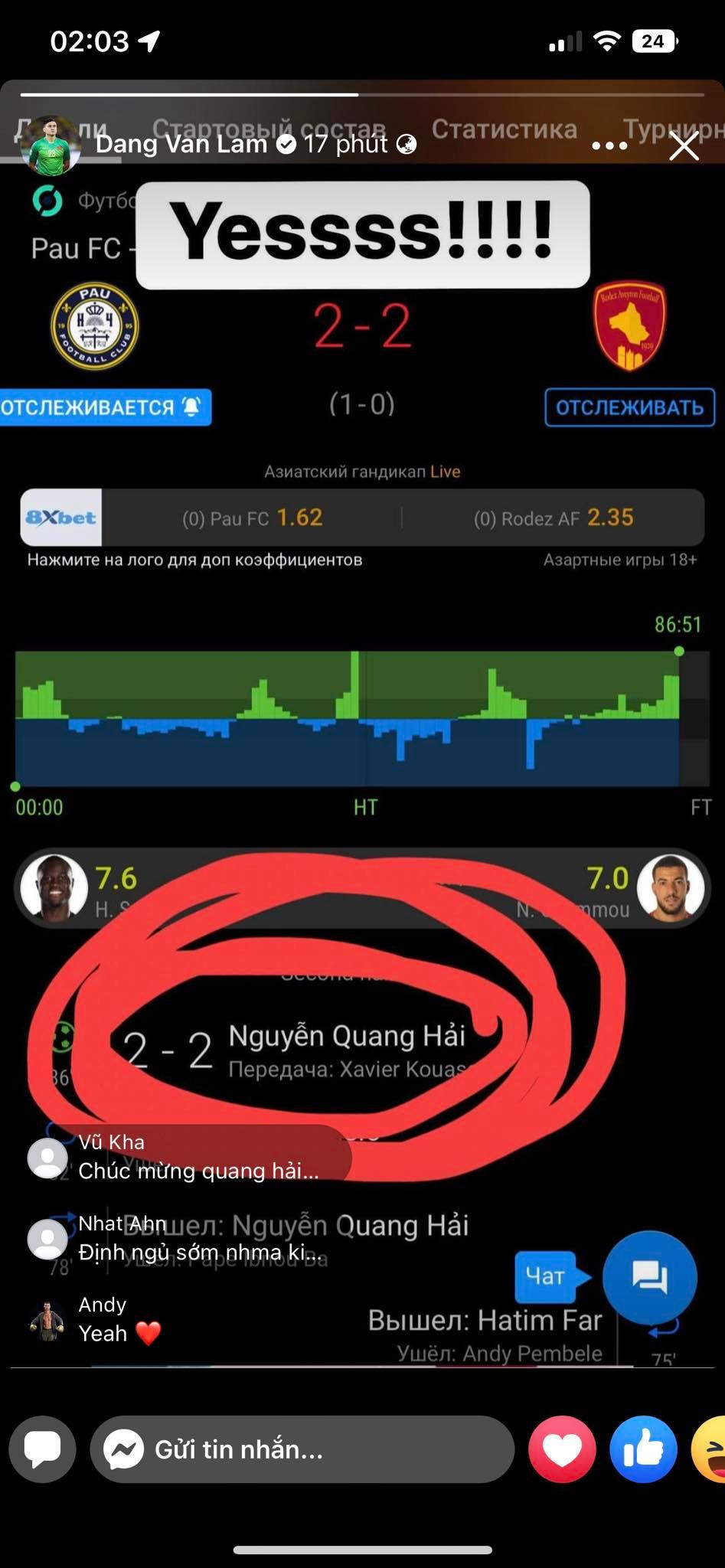 Story của Văn Lâm trên Facebook Story của Văn Lâm trên Facebook