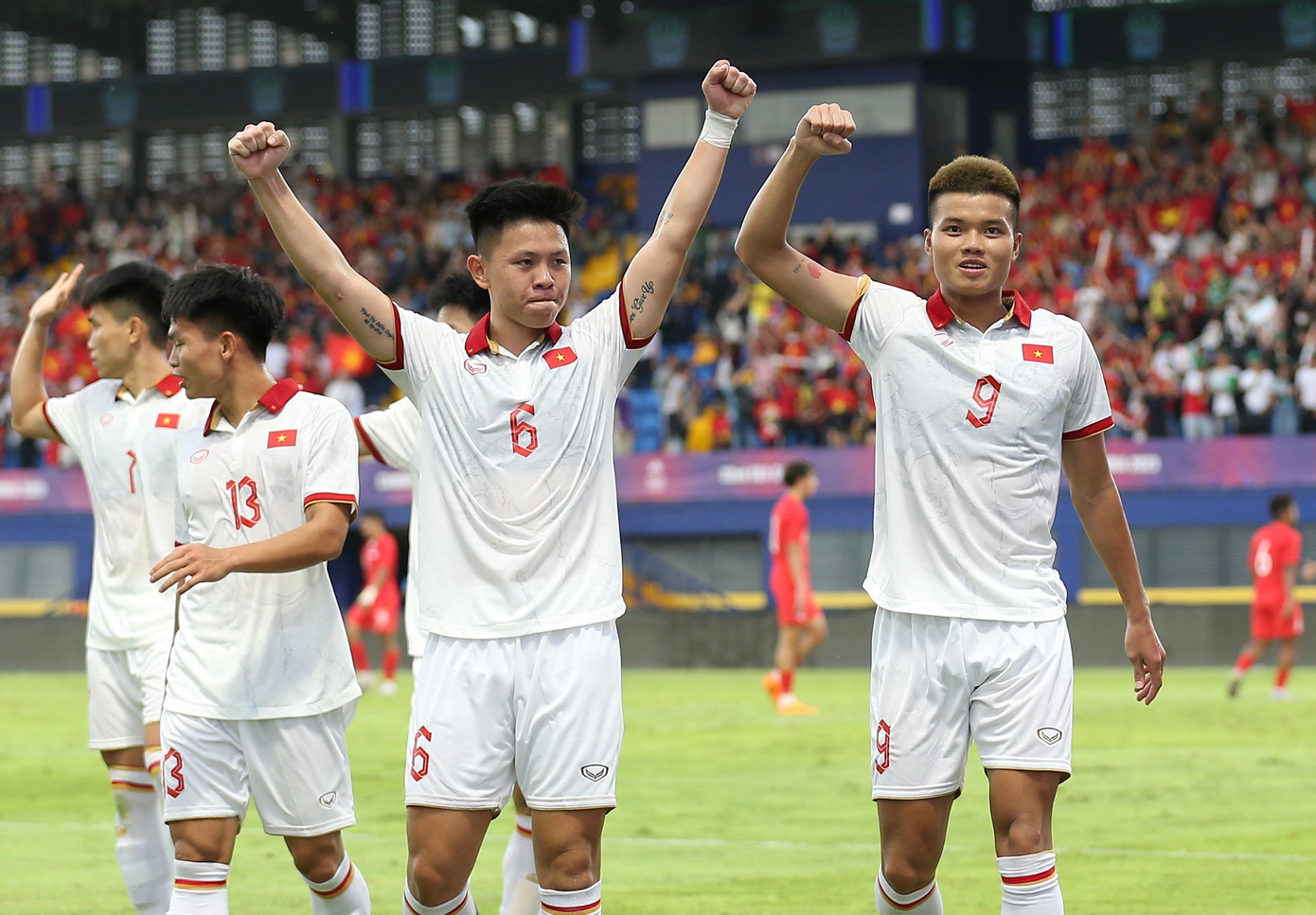 U22 Việt Nam chiếm lợi thế trong cuộc đua giành vé vào bán kết SEA Games 32. Ảnh: Hữu Phạm