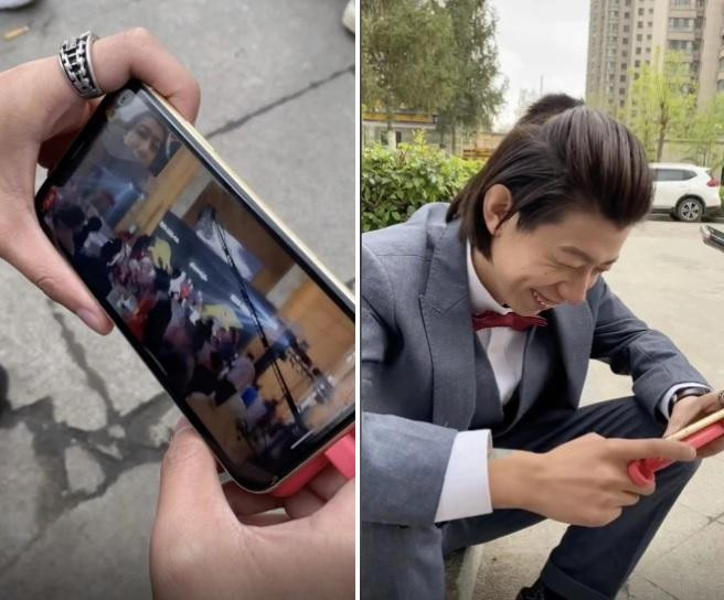 Deng phải theo dõi lễ cưới của chính mình qua livestream. Ảnh: Douyin.