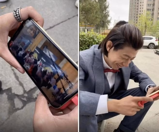 Deng phải theo dõi lễ cưới của chính mình qua livestream. Ảnh: Douyin. Deng phải theo dõi lễ cưới của chính mình qua livestream. Ảnh: Douyin.
