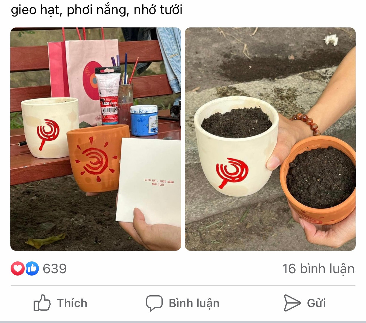 Những chiếc chậu được vẽ tay logo của Ngọt