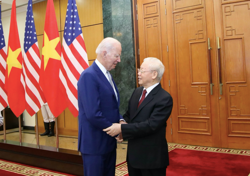 Tổng Bí thư Nguyễn Phú Trọng và Tổng thống Mỹ Joe Biden trong cuộc họp báo chiều 10/9/2023. (Ảnh: Như Ý)