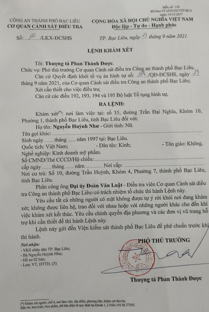 Lệnh khám xét đối với bà Như NÓNG: Khởi tố, khám xét nhiều nơi liên quan nữ giám đốc bị tố lây lan dịch Covid-19 - Ảnh 6.