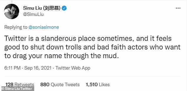 Bài đăng gây chú ý của Lưu Tư Mộ trên Twitter.