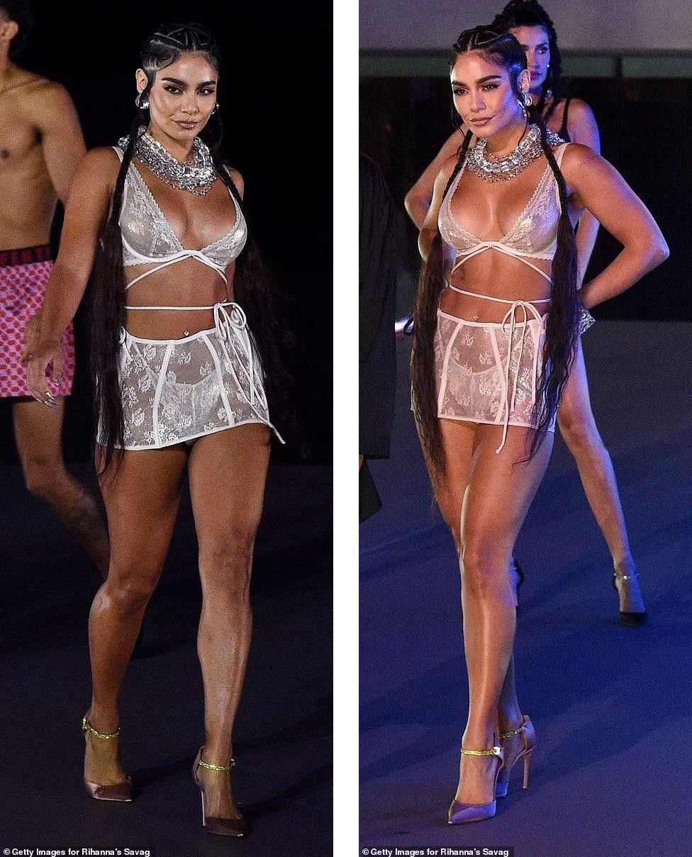 Vanessa Hudgens thử sức trong vai trò người mẫu trong bộ nội y xuyên thấu ánh kim màu trắng khơi gợi nhiều trí tưởng tượng.