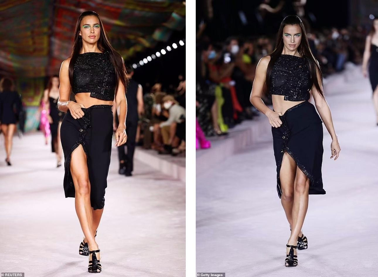 Irina Shayk cũng góp mặt trong show diễn. Giống với Gigi, người đẹp 35 tuổi "phủ sóng" dày đặc tại các tuần lễ thời trang trong mùa thu năm nay.