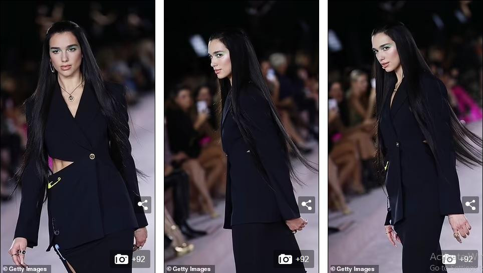 Cô cũng trình diễn bộ trang phục đen mang phong cách công sở với những đường cắt tinh tế ở eo và một bên chân váy.