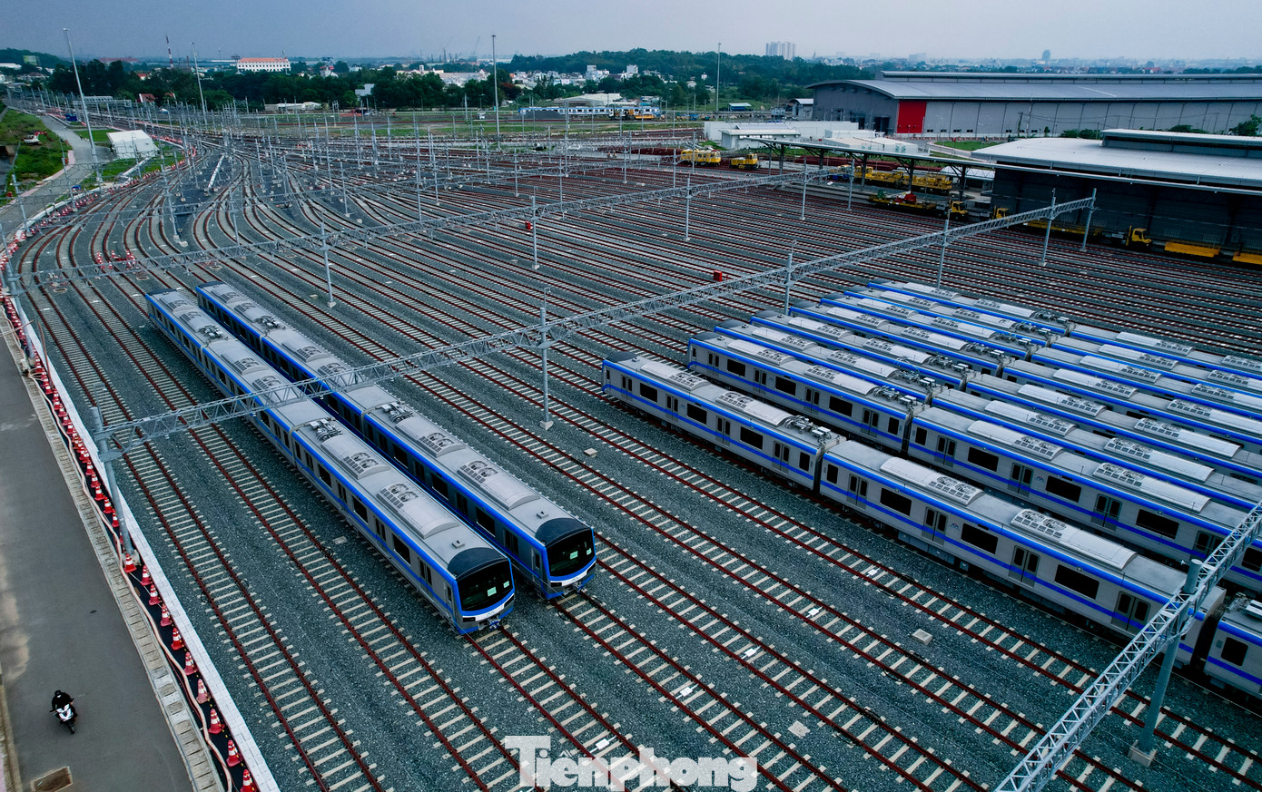 Một số đoàn tàu tuyến metro số 1 TPHCM tại depot Long Bình (TP Thủ Đức). Ảnh: Duy Anh.