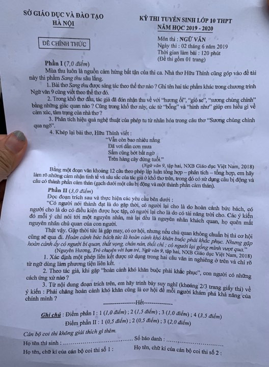 Đề thi văn lớp 10 tại Hà Nội: “Sang thu” của Hữu Thỉnh vào đề ảnh 1