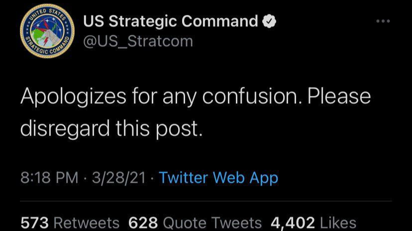 Dòng xin lỗi của Bộ Tư lệnh Chiến lược Mỹ Dòng xin lỗi của Bộ Tư lệnh Chiến lược Mỹ