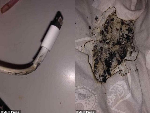 Hiện trường vụ iPhone phát nổ khi đang cắm sạc.