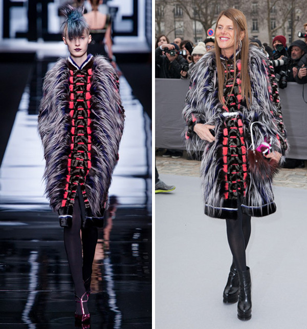 "Tắc kè hoa" của làng thời trang thế giới, Anna Dello Russo, tuy bị nhiều người cho là "gàn dở", nhưng bà đã trở thành nguồn cảm hứng vô tận và luôn được các nhà thiết kế ưu ái. Trong thiết kế áo khoác lông của nhà mốt Fendi, Anna tiếp tục khẳng định gu thời trang đẳng cấp, táo bạn và đậm chất trình diễn của mình.