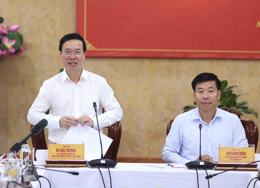 Chủ tịch nước Võ Văn Thưởng phát biểu chỉ đạo. (Ảnh: An Đăng/TTXVN) Chủ tịch nước Võ Văn Thưởng phát biểu chỉ đạo. (Ảnh: An Đăng/TTXVN)