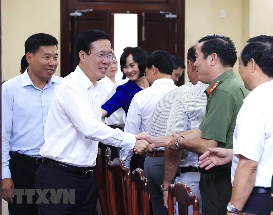 Chiều 27/9/2023, tại tỉnh Bình Phước, Chủ tịch nước Võ Văn Thưởng làm việc với Tỉnh ủy Bình Phước về Công tác Quốc phòng-An ninh, Đối ngoại và Cải cách Tư pháp. (Ảnh: An Đăng/TTXVN) Chiều 27/9/2023, tại tỉnh Bình Phước, Chủ tịch nước Võ Văn Thưởng làm việc với Tỉnh ủy Bình Phước về Công tác Quốc phòng-An ninh, Đối ngoại và Cải cách Tư pháp. (Ảnh: An Đăng/TTXVN)