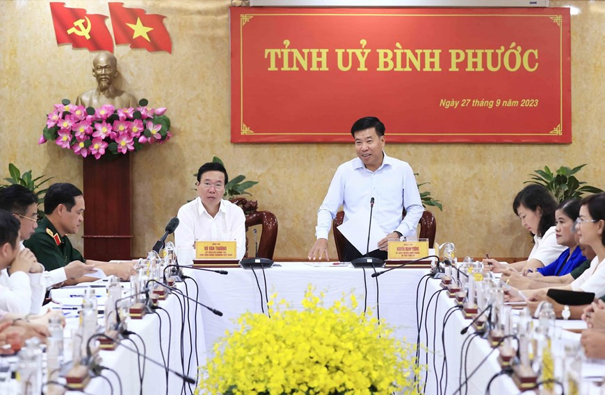 Bí thư Tỉnh ủy Bình Phước Nguyễn Mạnh Cường phát biểu. (Ảnh: An Đăng/TTXVN) Bí thư Tỉnh ủy Bình Phước Nguyễn Mạnh Cường phát biểu. (Ảnh: An Đăng/TTXVN)