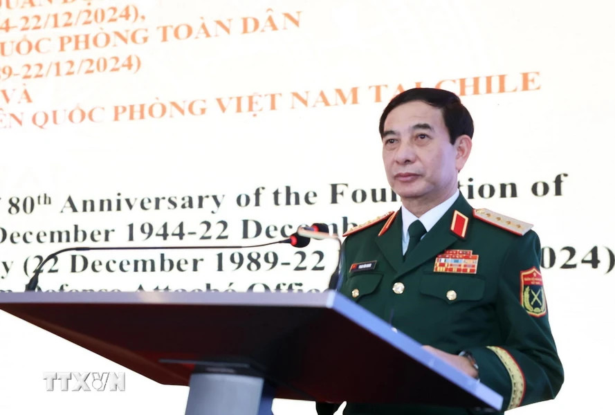 Đại tướng Phan Văn Giang, Bộ trưởng Bộ Quốc phòng đọc diễn văn kỷ niệm. (Ảnh: Lâm Khánh/TTXVN)