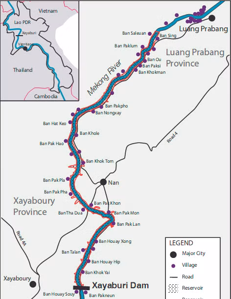 Vị trí đập Xayaburi chắn ngang dòng Mekong (Nguồn: Bangkok Post)