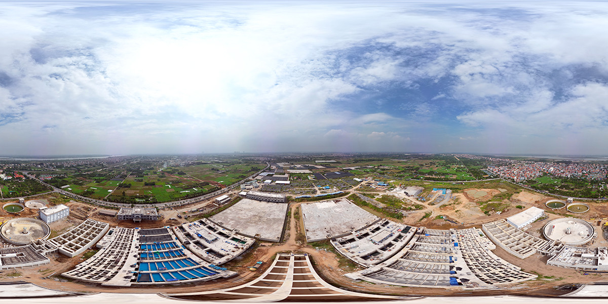 Toàn cảnh đại dự án Nhà máy nước mặt Sông Hồng nhìn từ trên cao.