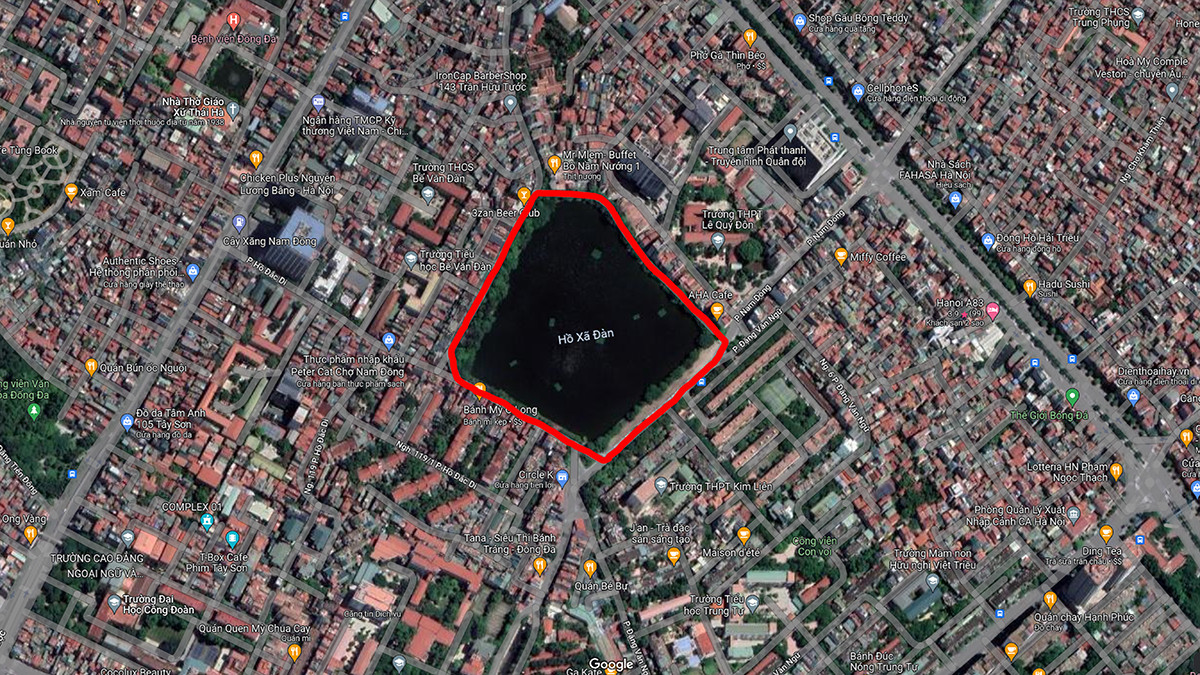 Vị trí hồ Xã Đàn nhìn từ google map.