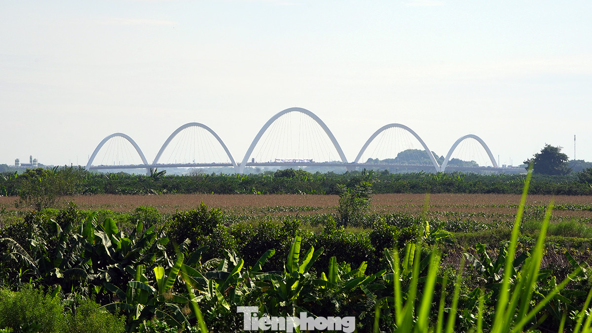 Từ khoảng cách khoảng 10 km đã có thể nhìn thấy những vòm cầu uốn lượn mềm mại trong không gian xanh ngát của cánh đồng.