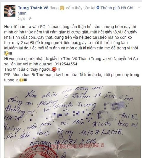 MC Thành Trung bị giật túi xách ở Sài Gòn ảnh 1