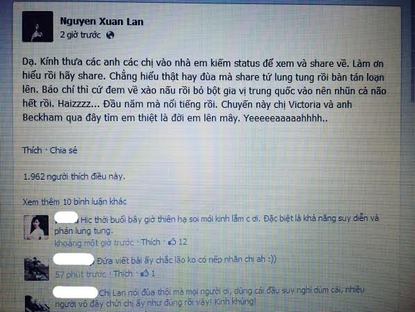 Siêu mẫu Xuân Lan tung tin 'có con với David Bekham' ảnh 3