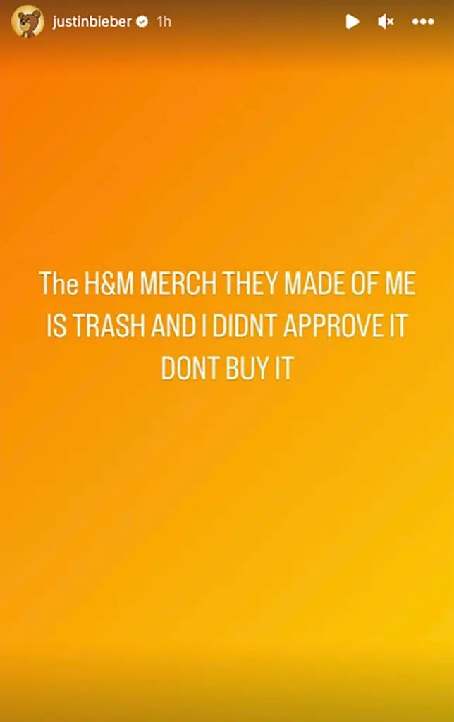 Tuyên bố trên Instagram, Justin Bieber gọi bộ sưu tập mới của H&M là “rác rưởi”. Tuyên bố trên Instagram, Justin Bieber gọi bộ sưu tập mới của H&M là “rác rưởi”.