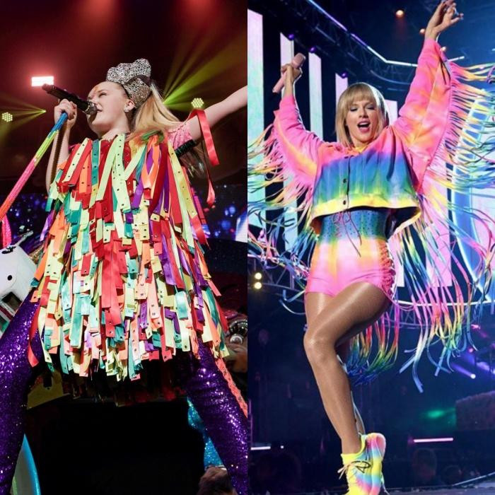 Trang phục và tạo hình của Taylor Swift bị JoJo Siwa tố "đạo nhái". Trang phục và tạo hình của Taylor Swift bị JoJo Siwa tố "đạo nhái".