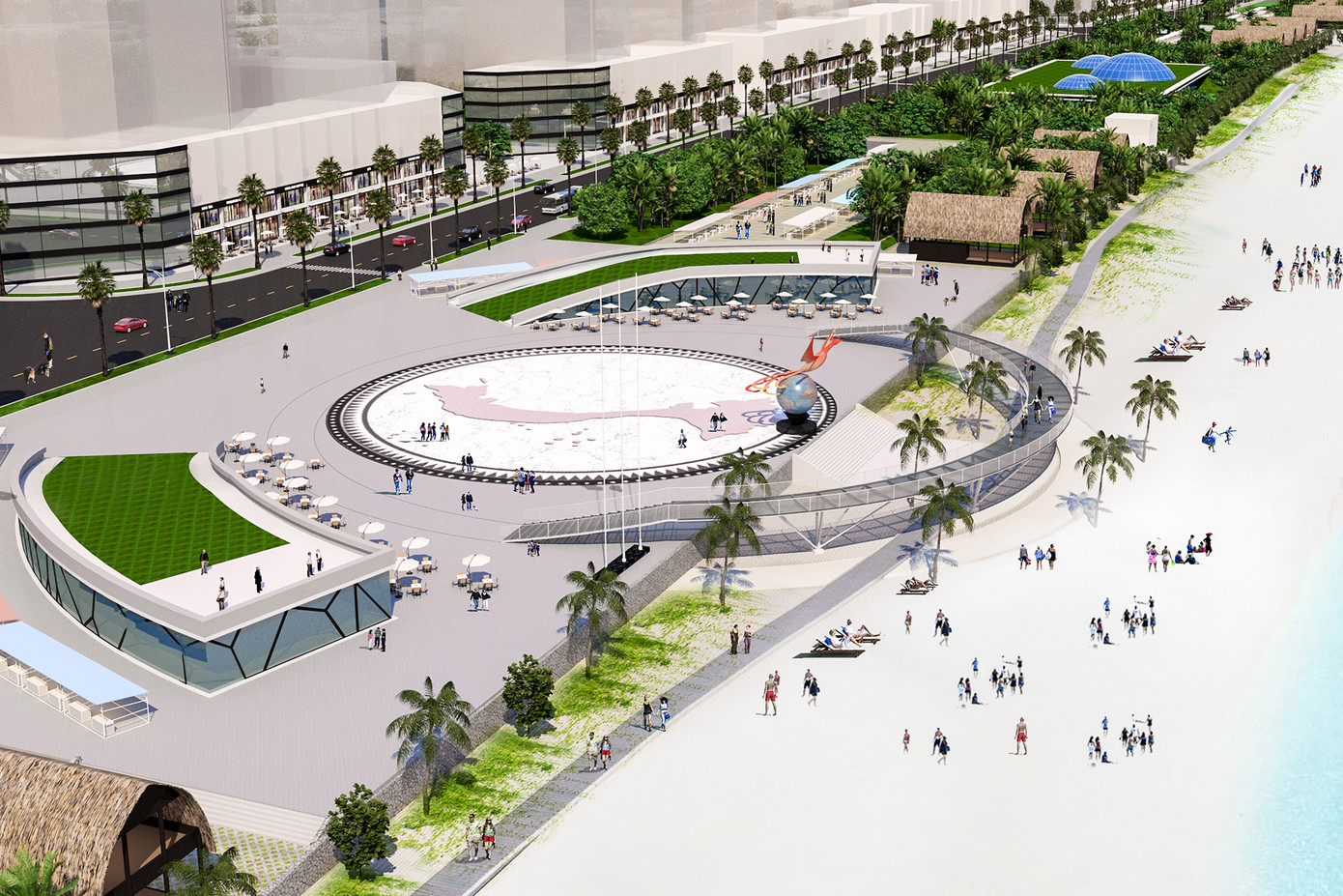 Trong tương lai, quảng trường rộng hơn 10.000 m2, với biểu tượng chim phượng hoàng và cầu kính hướng ra phía biển. Trong tương lai, quảng trường rộng hơn 10.000 m2, với biểu tượng chim phượng hoàng và cầu kính hướng ra phía biển.