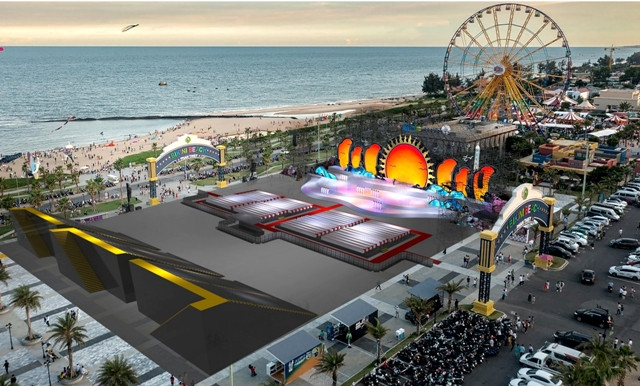 Toàn cảnh sân khấu chuẩn bị cho lễ khai mạc của Năm du lịch quốc gia 2023.