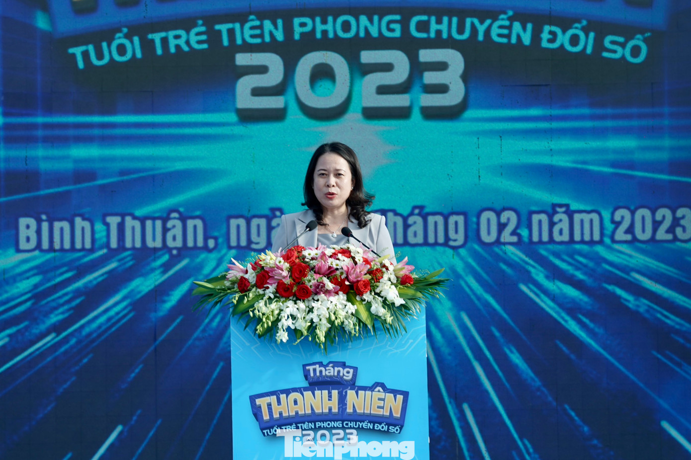 Ủy viên Ban chấp hành Trung ương Đảng, Quyền Chủ tịch nước Võ Thị Ánh Xuân phát biểu tại Lễ khởi động Tháng Thanh niên 2023 ở tỉnh Bình Thuận.