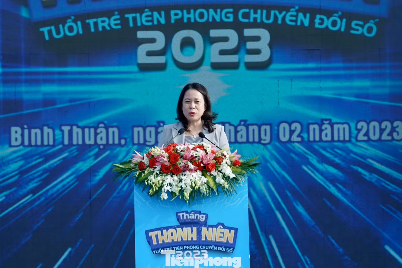Ủy viên Ban chấp hành Trung ương Đảng, Quyền Chủ tịch nước Võ Thị Ánh Xuân phát biểu tại Lễ khởi động Tháng Thanh niên 2023 ở tỉnh Bình Thuận.
