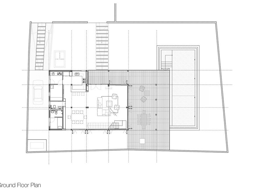 Việc tiết kiệm chi phí, khoảng 30% tổng chi phí xây dựng, và tiến độ thi công chính là lợi ích đơn vị thiết kế mang lại cho gia chủ. Do đó, với việc cân đối chi phí, kiến trúc sư có thể thêm các yếu tố mới vào công trình. Ảnh: Mặt bằng chi tiết tầng 1 của biệt thự.