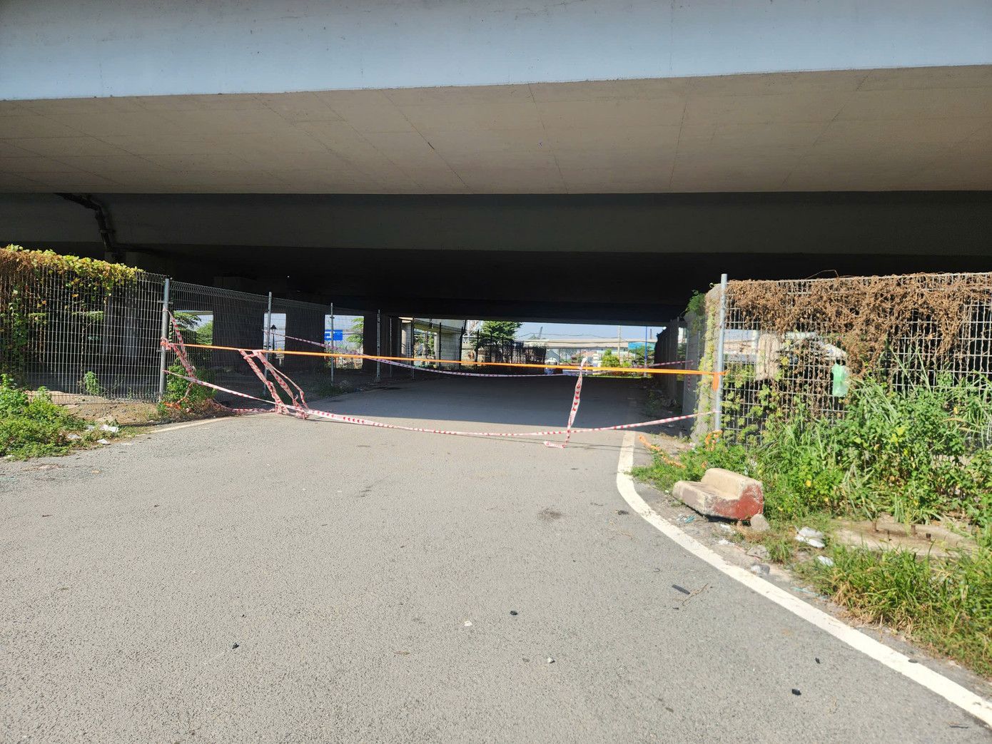 Con đường tạm đã bị chặn lại để làm thảm cỏ cho tuyến metro số 1