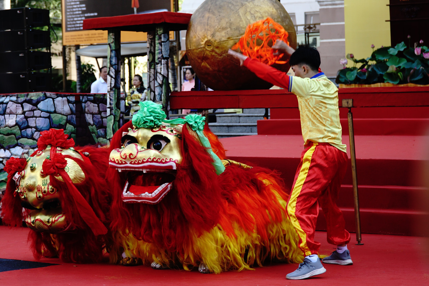 Lân đùa với cầu