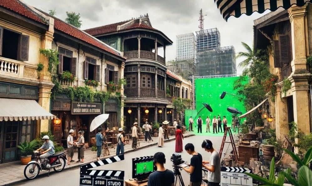 Một góc phim trường đang có cảnh quay Một góc phim trường đang có cảnh quay