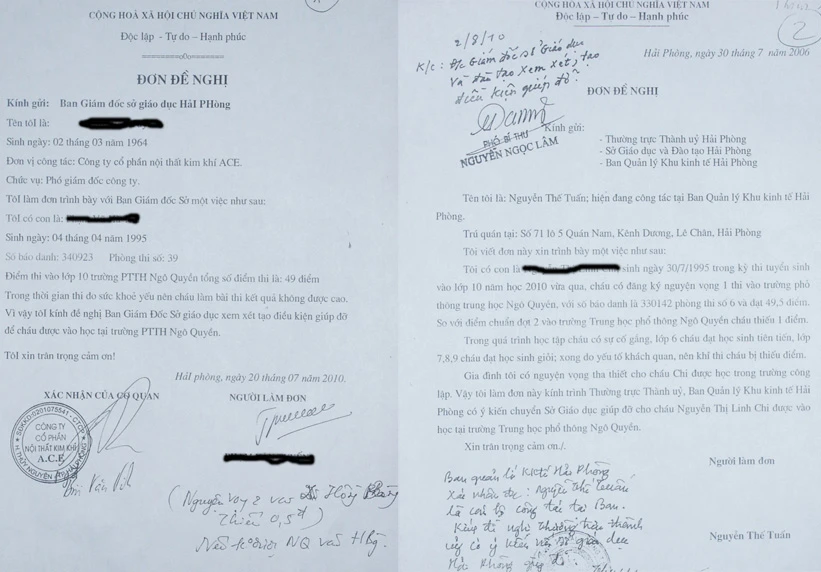 Đơn xin đặc cách có xác nhận đây là con cháu của cán bộ các đơn vị, doanh nghiệp ở Hải Phòng 