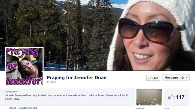 Trang facebook kêu gọi mọi người cầu nguyện cho cô Jennifer Doan - Ảnh: facebook